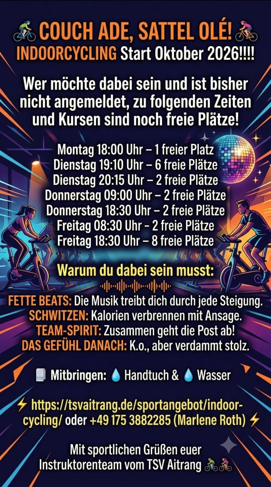 Indoorcycling – freie Plätze ab Oktober 2026